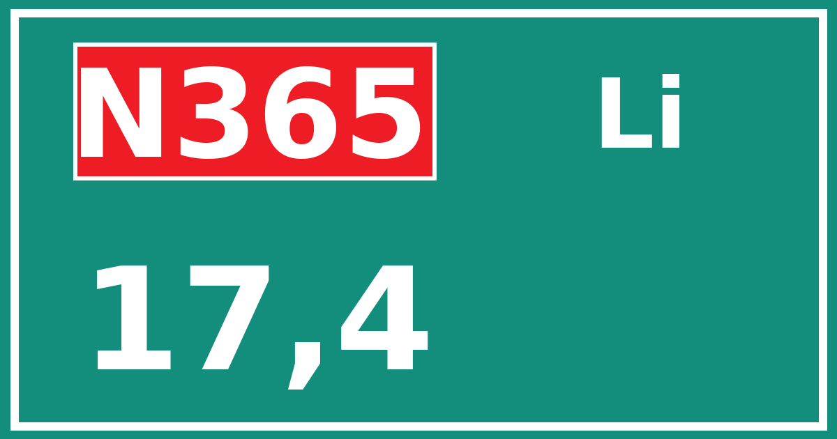 Hectometerbord N365 17,4 zijde Li