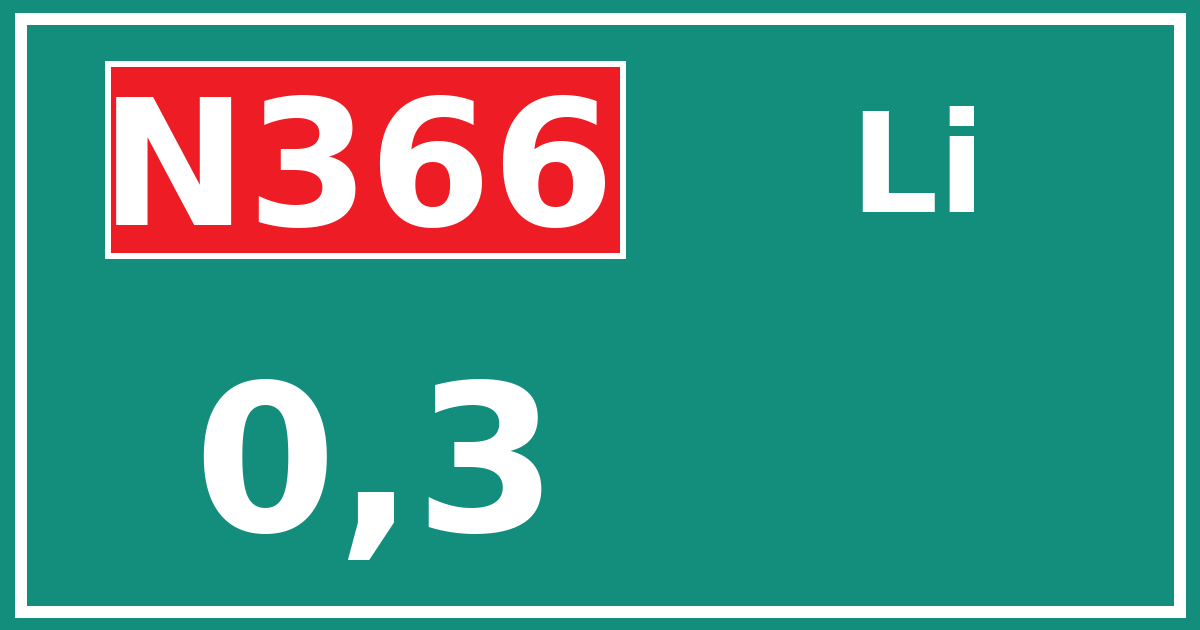 Hectometerbord N366 0,3 zijde Li