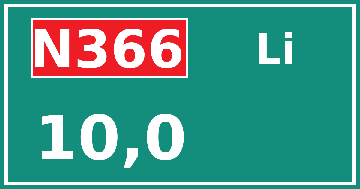 Hectometerbord N366 10,0 zijde Li