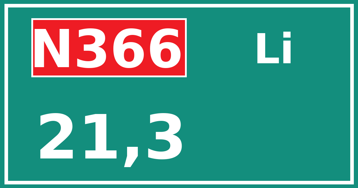 Hectometerbord N366 21,3 zijde Li