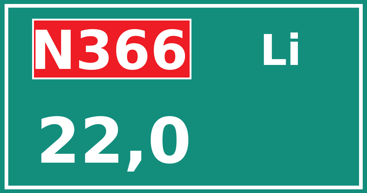 Hectometerbord N366 22,0 zijde Li