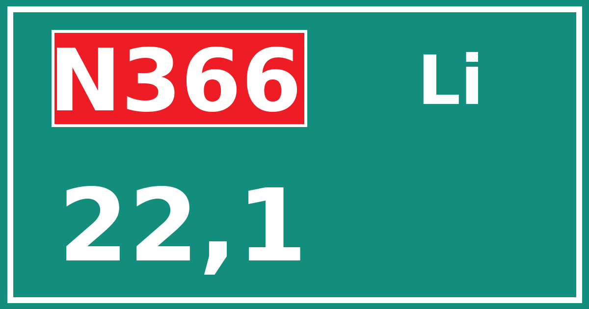 Hectometerbord N366 22,1 zijde Li