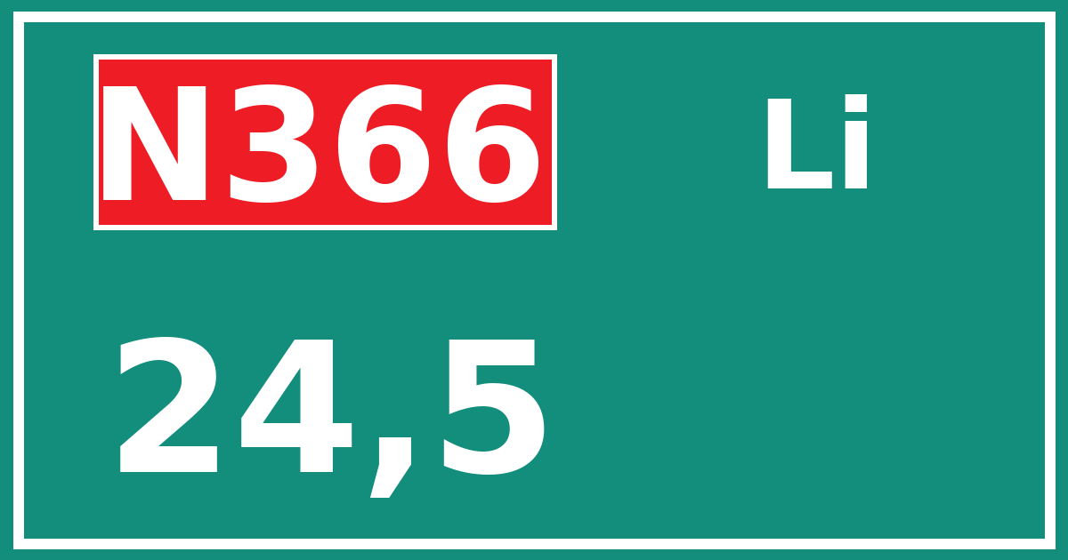 Hectometerbord N366 24,5 zijde Li