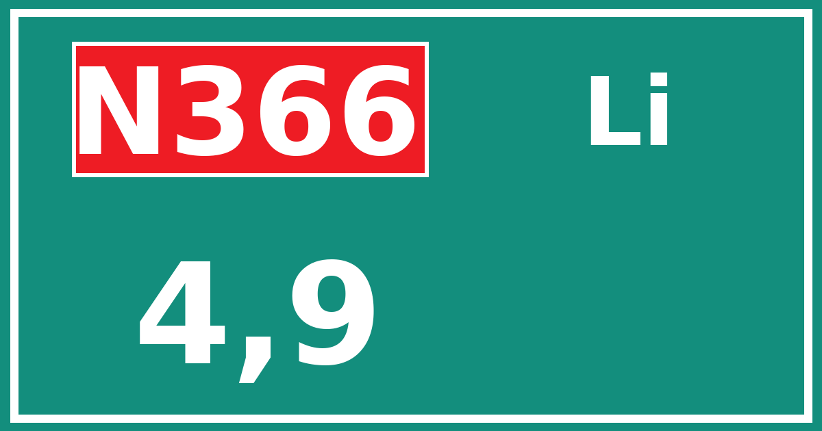 Hectometerbord N366 4,9 zijde Li
