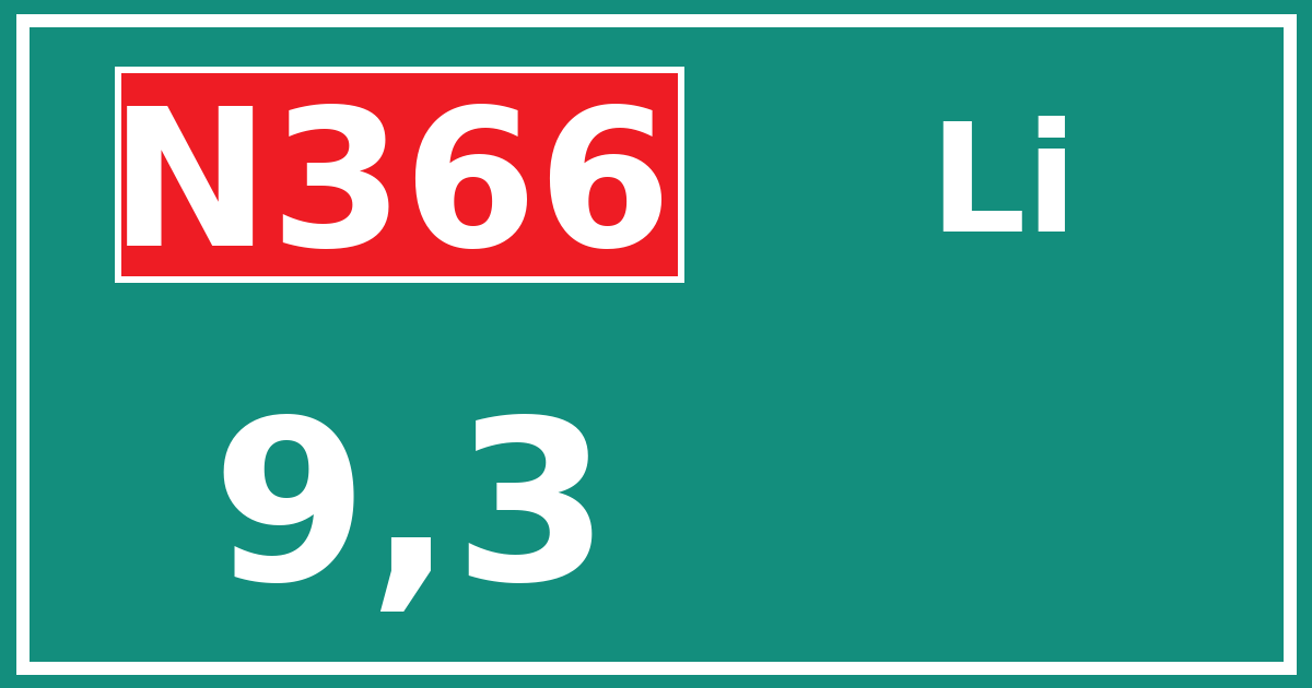 Hectometerbord N366 9,3 zijde Li