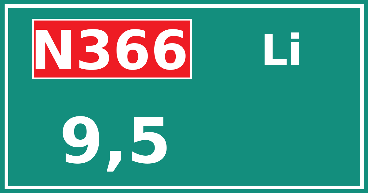 Hectometerbord N366 9,5 zijde Li