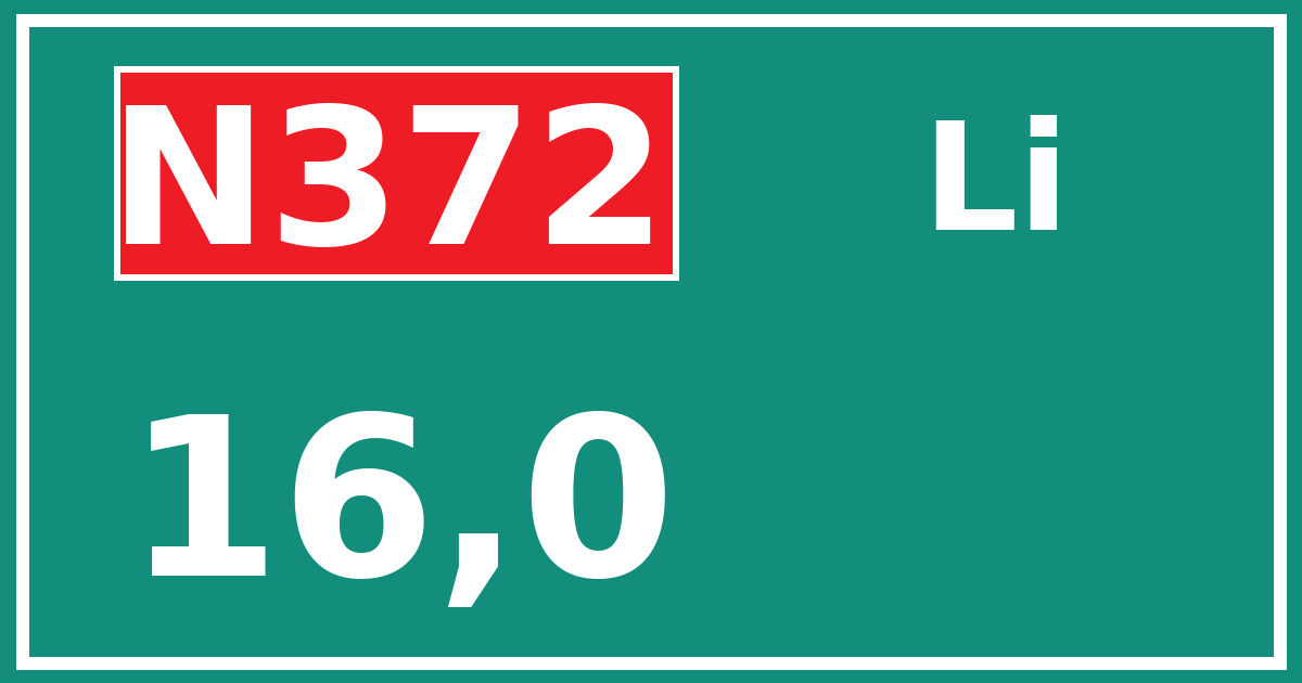 Hectometerbord N372 16,0 zijde Li