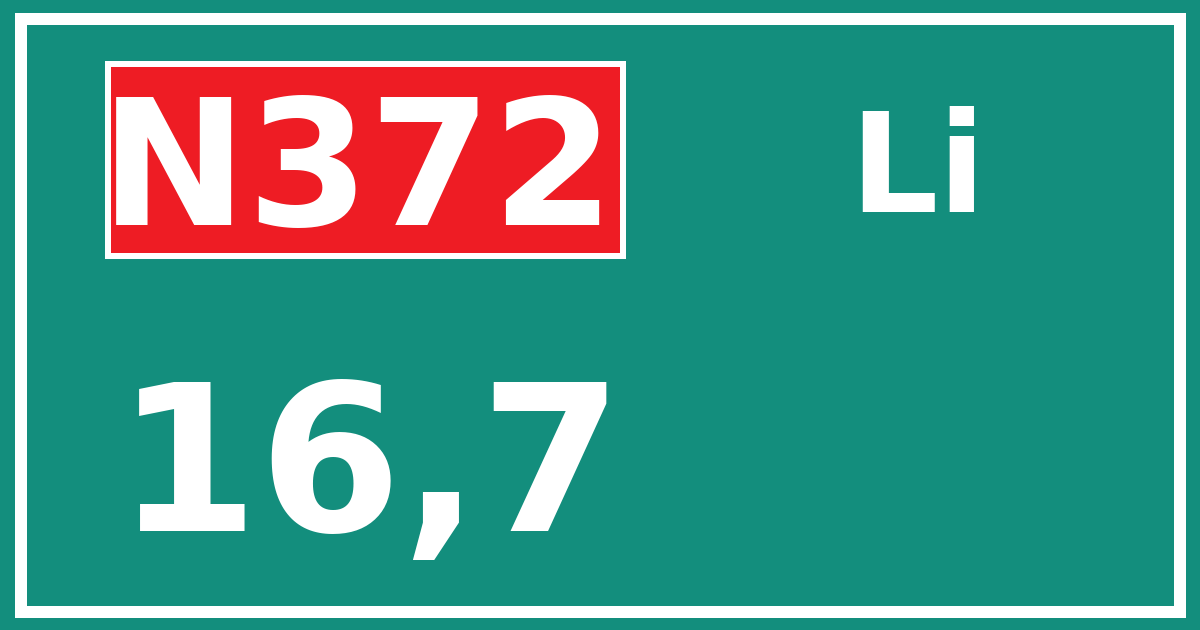 Hectometerbord N372 16,7 zijde Li