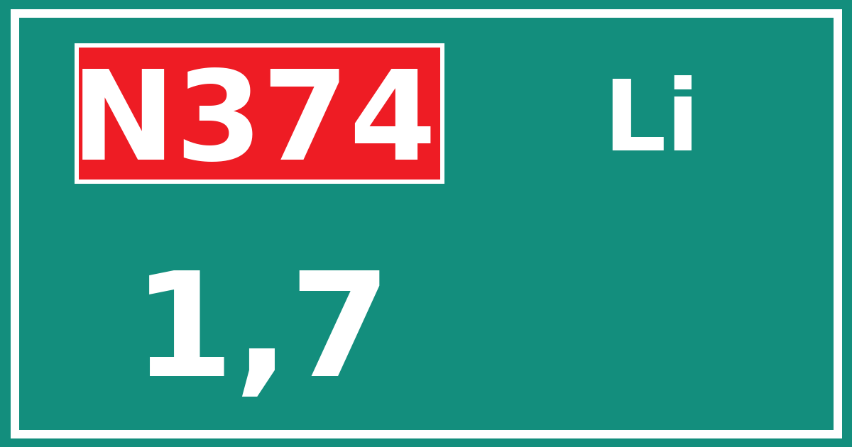 Hectometerbord N374 1,7 zijde Li