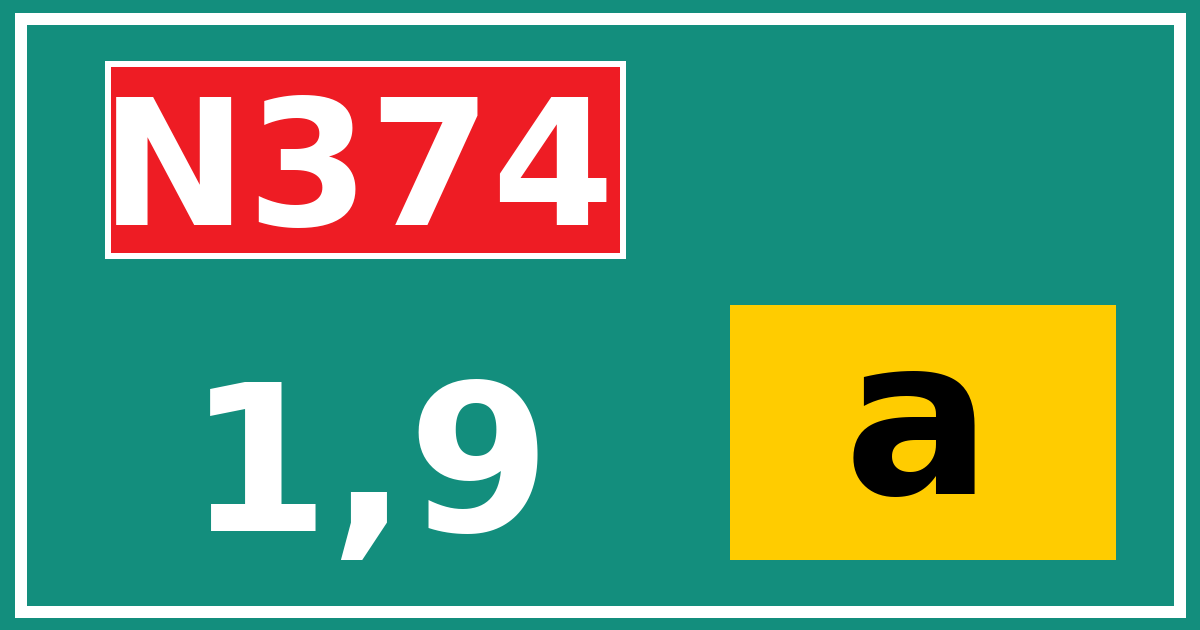 Hectometerbord N374 1,9 letter a