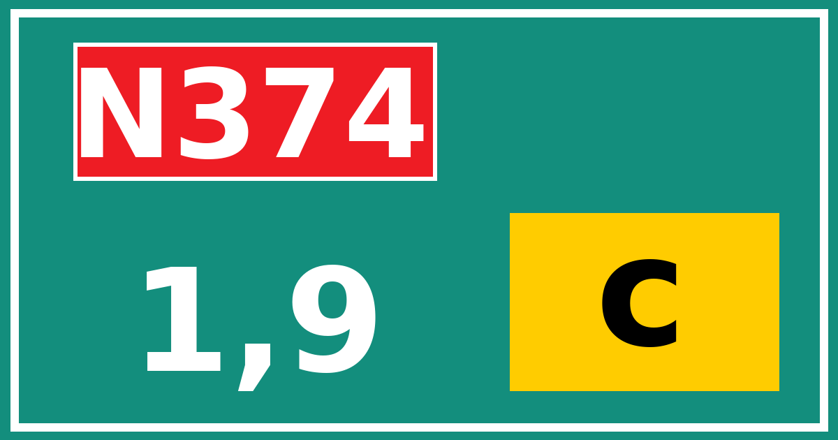 Hectometerbord N374 1,9 letter c
