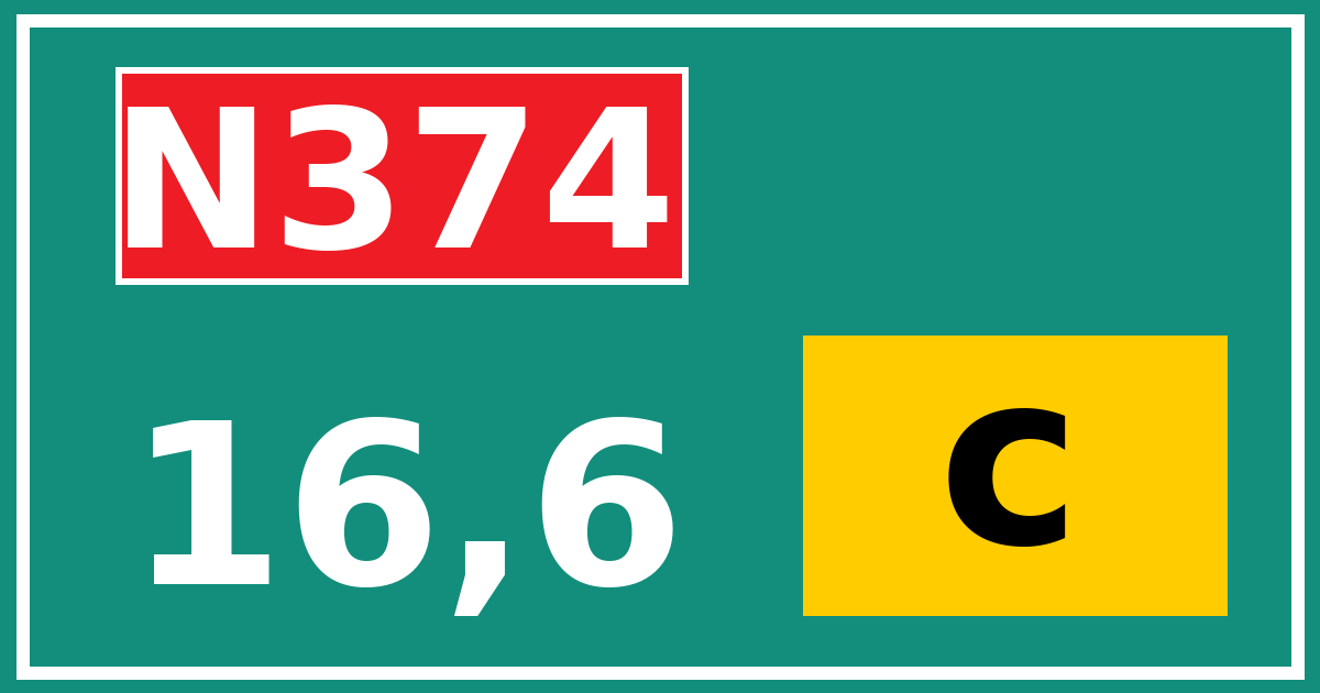 Hectometerbord N374 16,6 letter c