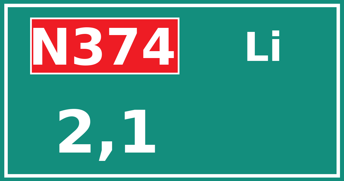 Hectometerbord N374 2,1 zijde Li