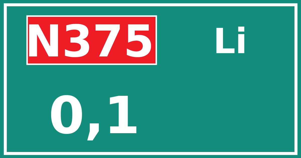 Hectometerbord N375 0,1 zijde Li