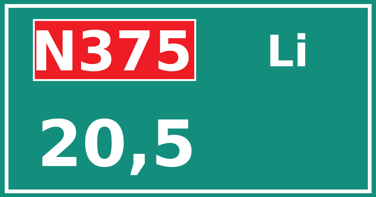 Hectometerbord N375 20,5 zijde Li