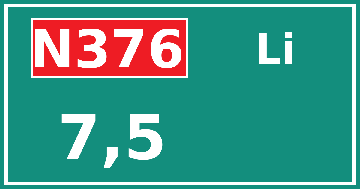 Hectometerbord N376 7,5 zijde Li