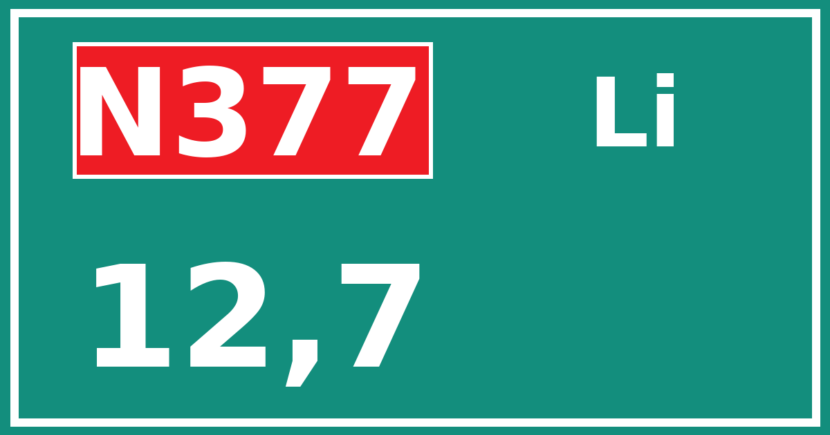 Hectometerbord N377 12,7 zijde Li