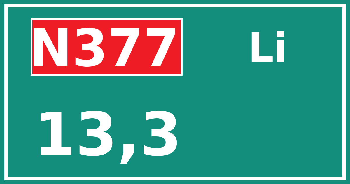Hectometerbord N377 13,3 zijde Li