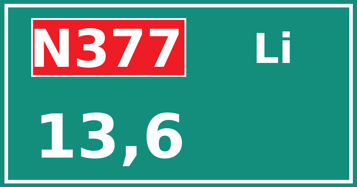 Hectometerbord N377 13,6 zijde Li