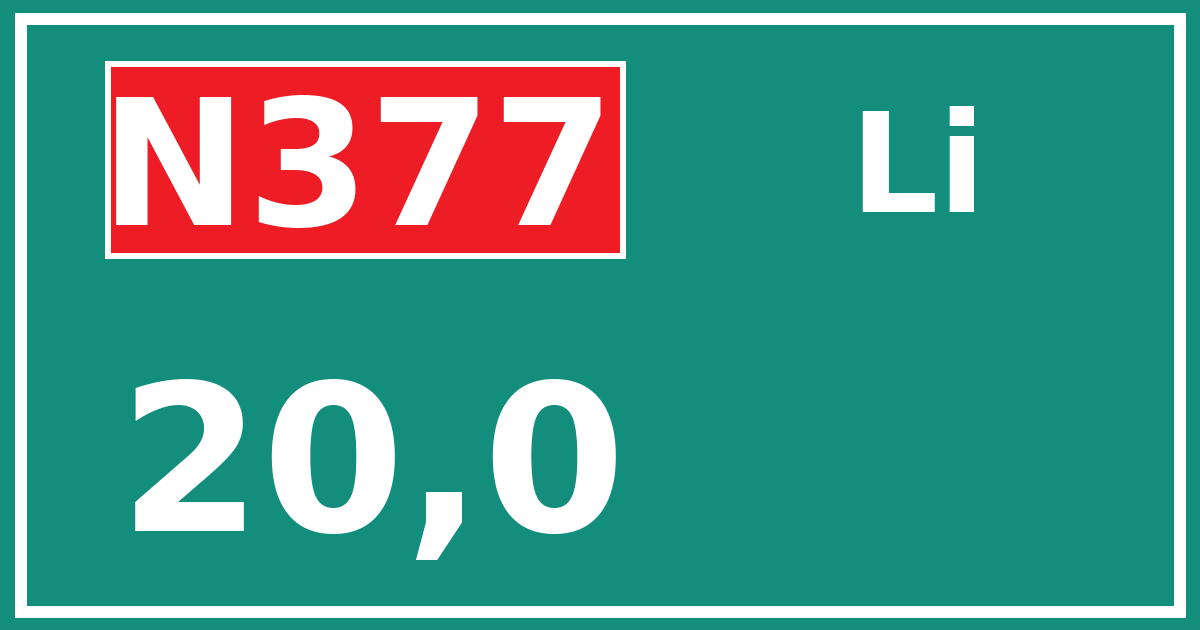 Hectometerbord N377 20,0 zijde Li