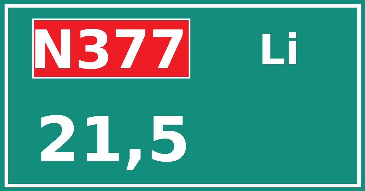 Hectometerbord N377 21,5 zijde Li