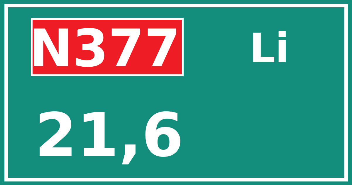 Hectometerbord N377 21,6 zijde Li