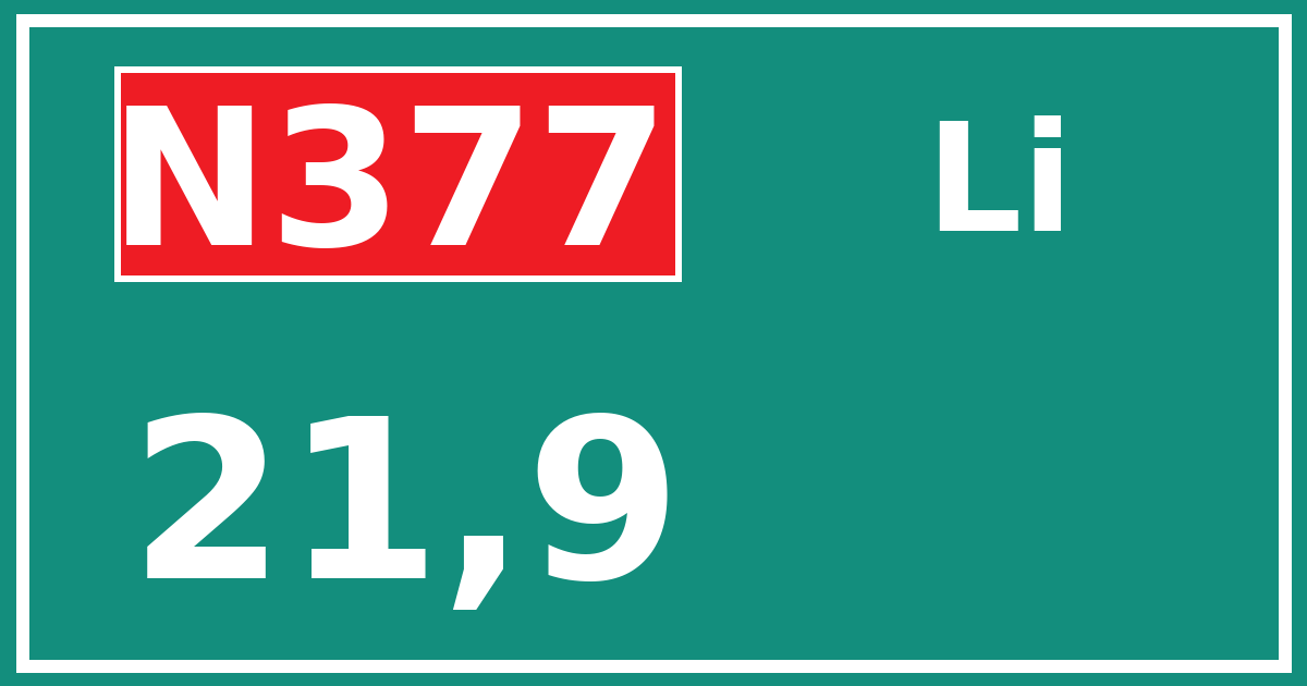 Hectometerbord N377 21,9 zijde Li