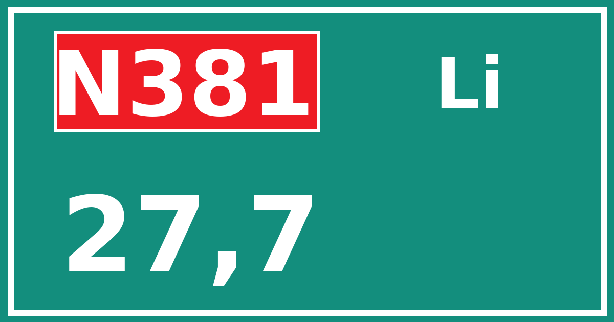 Hectometerbord N381 27,7 zijde Li