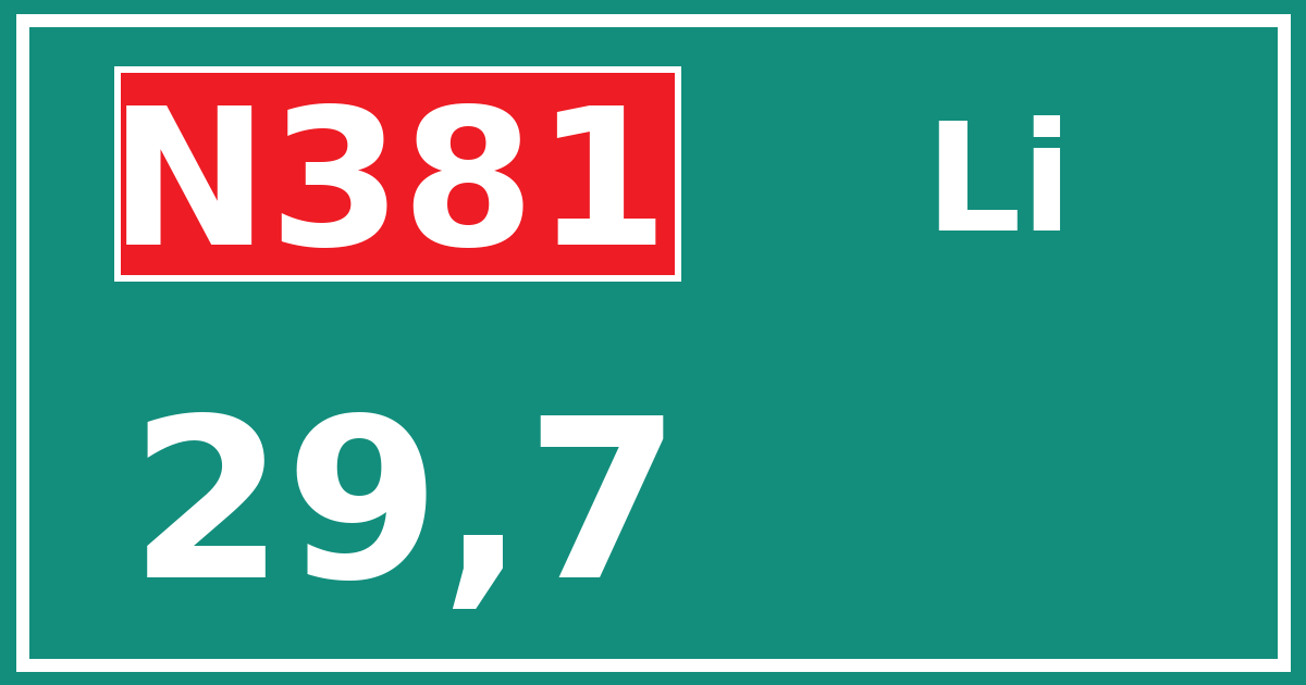 Hectometerbord N381 29,7 zijde Li