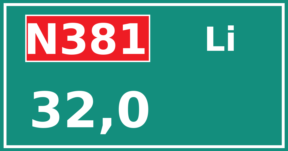 Hectometerbord N381 32,0 zijde Li