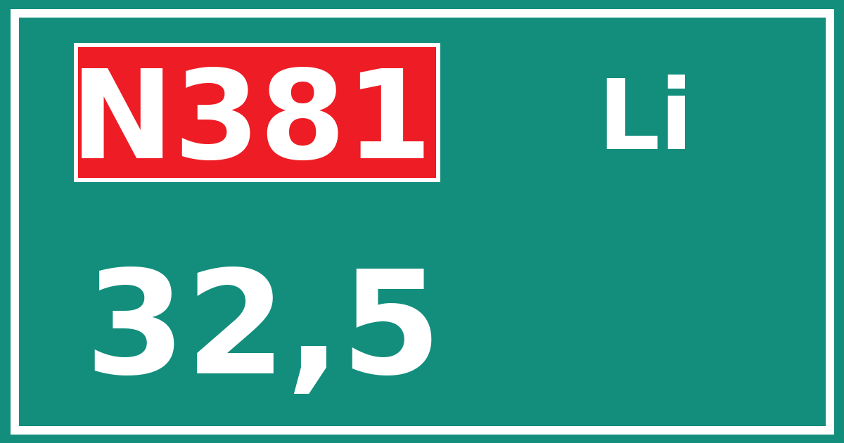 Hectometerbord N381 32,5 zijde Li