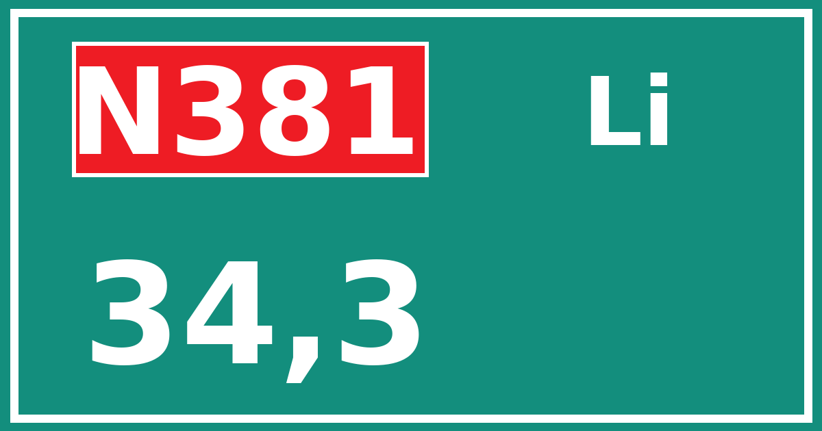 Hectometerbord N381 34,3 zijde Li
