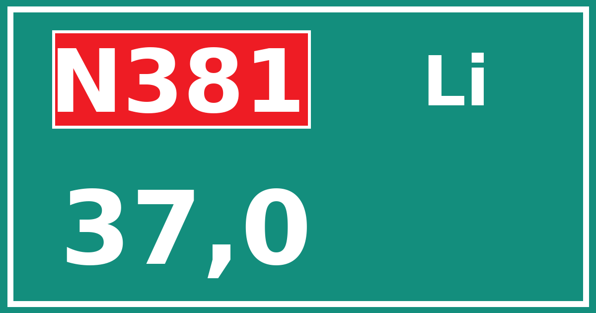 Hectometerbord N381 37,0 zijde Li