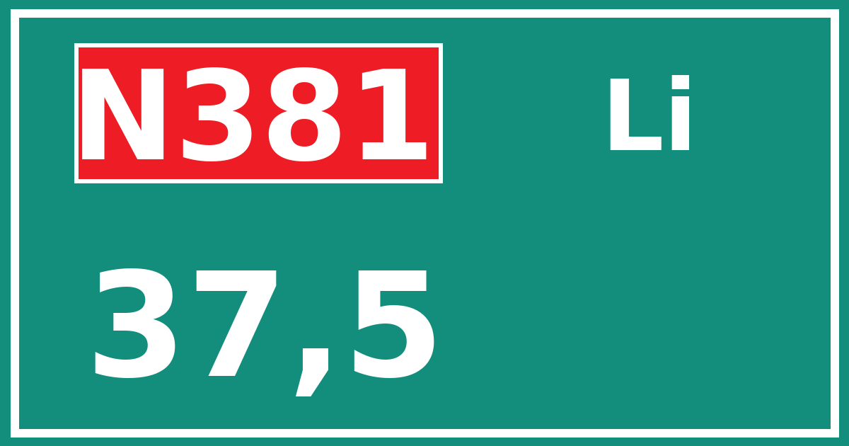Hectometerbord N381 37,5 zijde Li