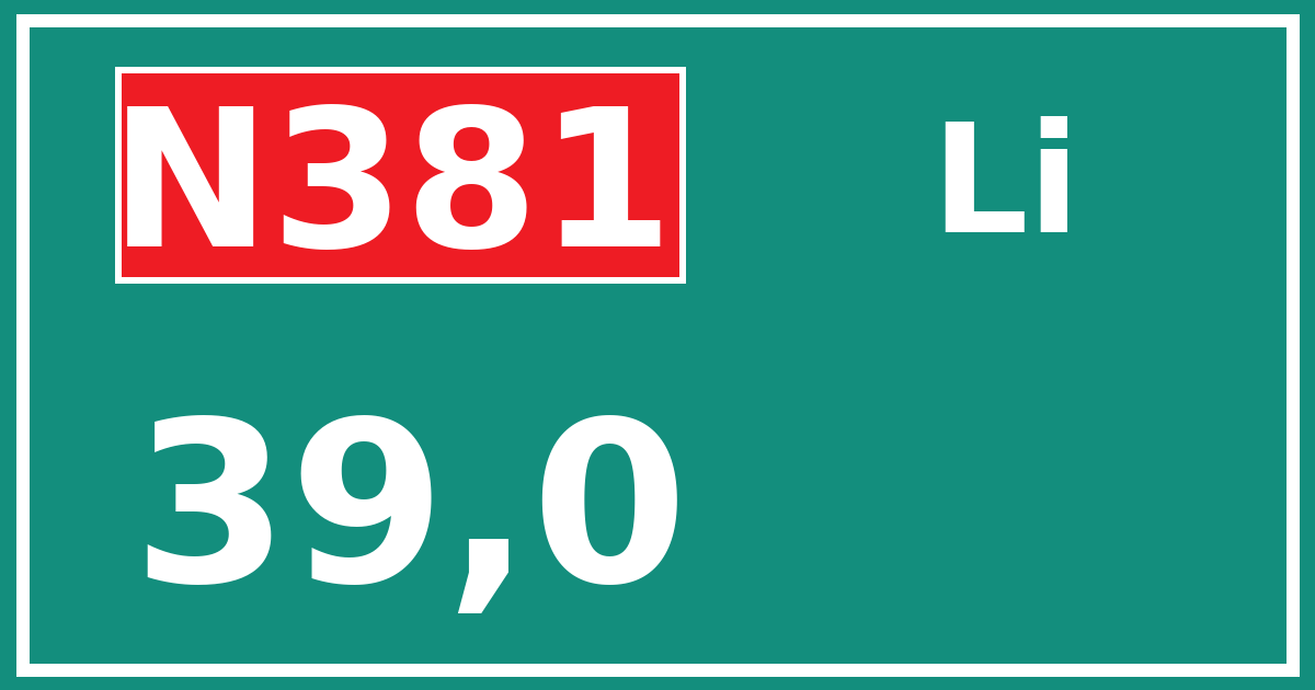 Hectometerbord N381 39,0 zijde Li