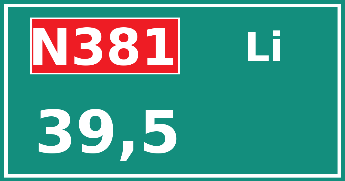 Hectometerbord N381 39,5 zijde Li