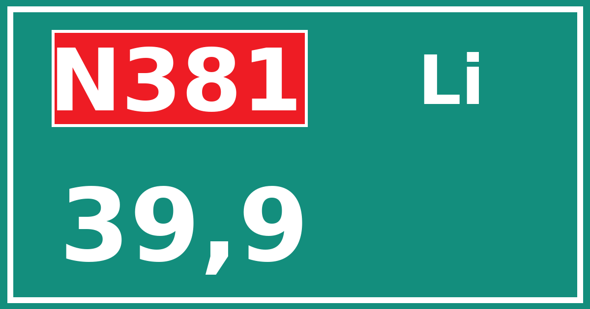 Hectometerbord N381 39,9 zijde Li