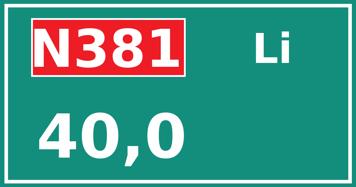 Hectometerbord N381 40,0 zijde Li