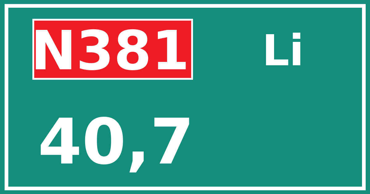 Hectometerbord N381 40,7 zijde Li