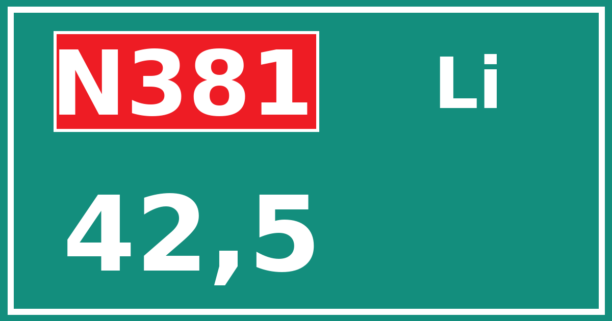 Hectometerbord N381 42,5 zijde Li