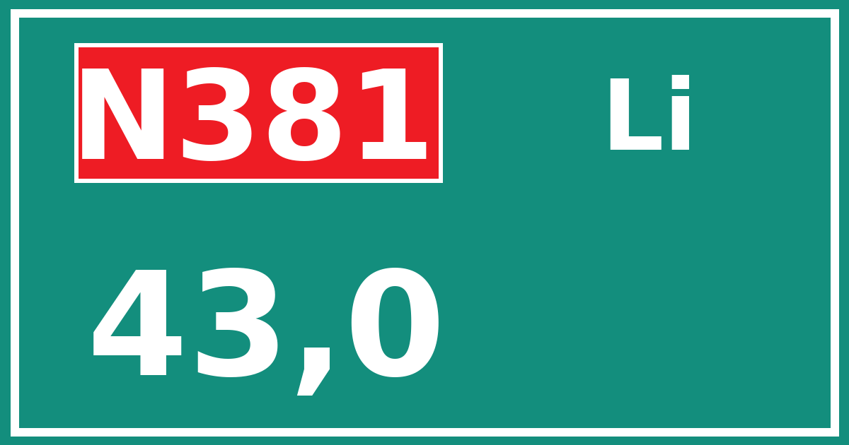 Hectometerbord N381 43,0 zijde Li