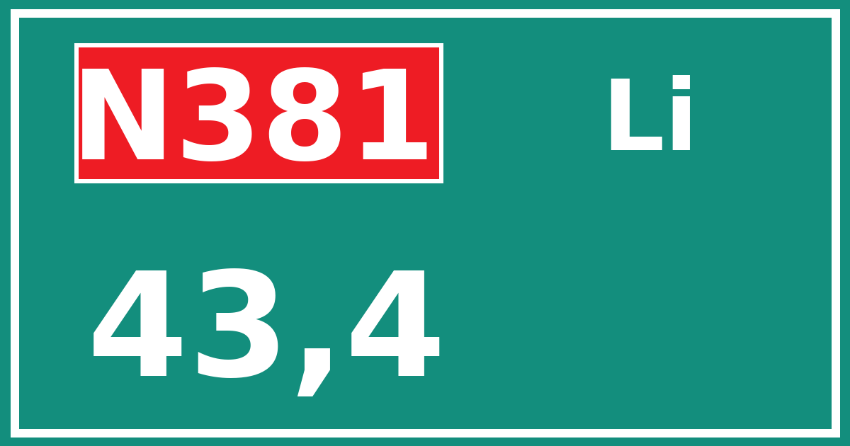 Hectometerbord N381 43,4 zijde Li