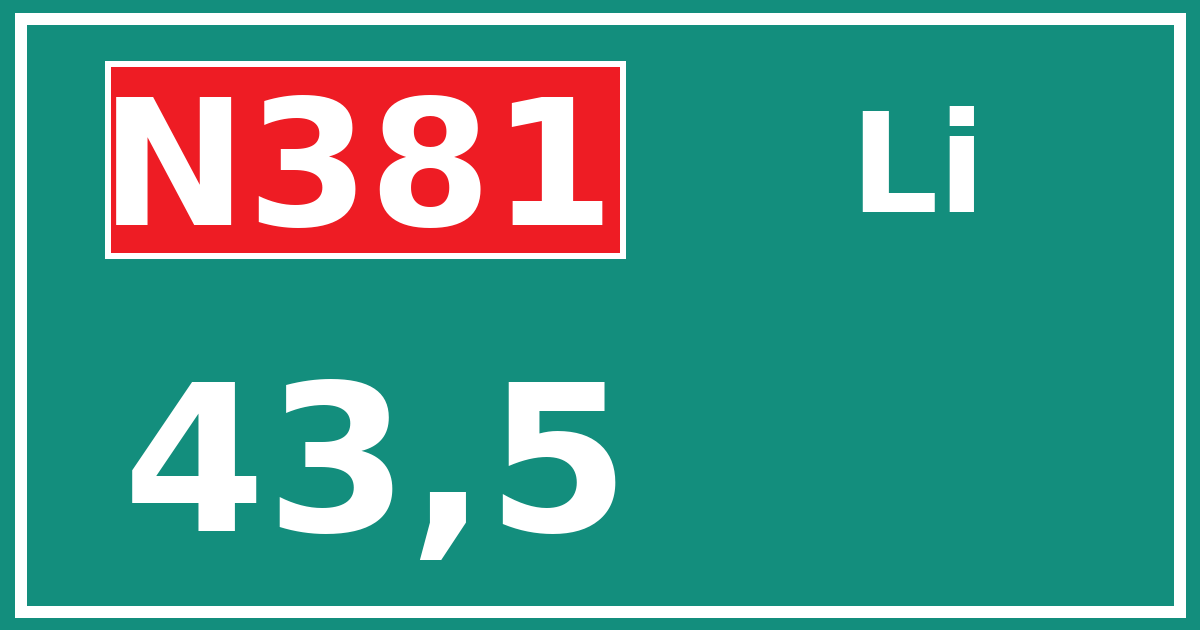 Hectometerbord N381 43,5 zijde Li