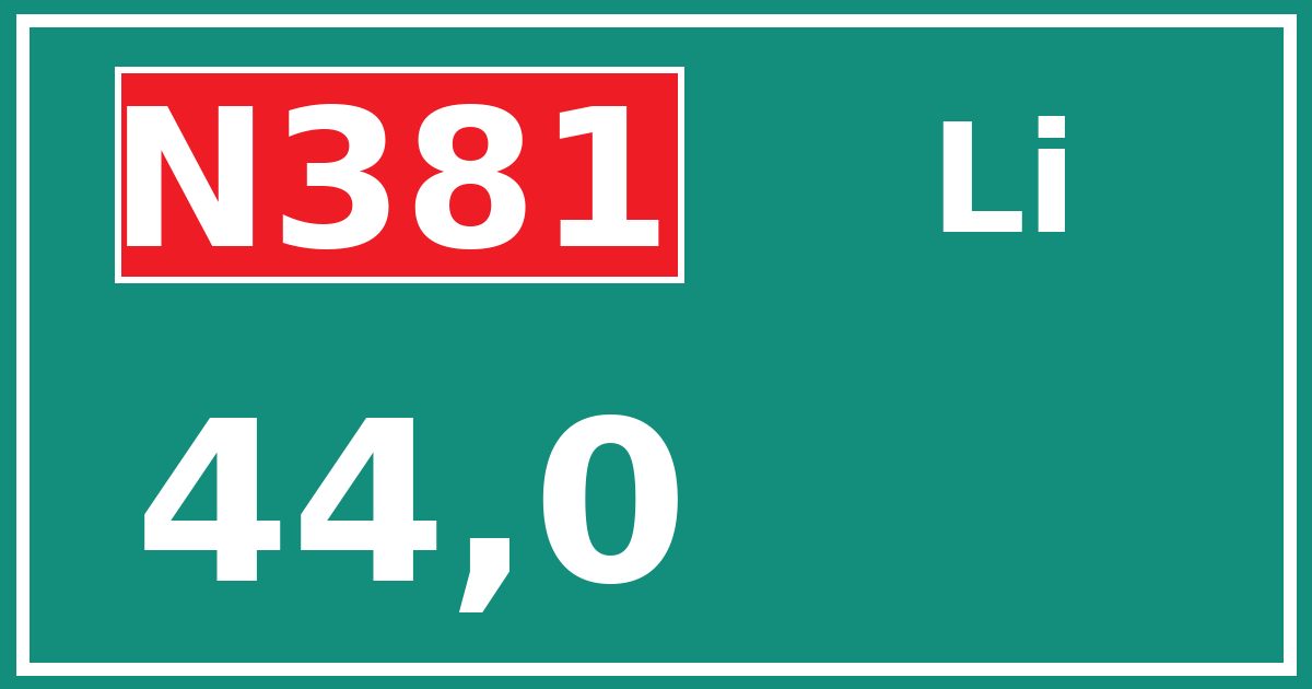 Hectometerbord N381 44,0 zijde Li