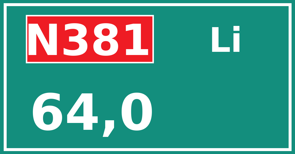 Hectometerbord N381 64,0 zijde Li
