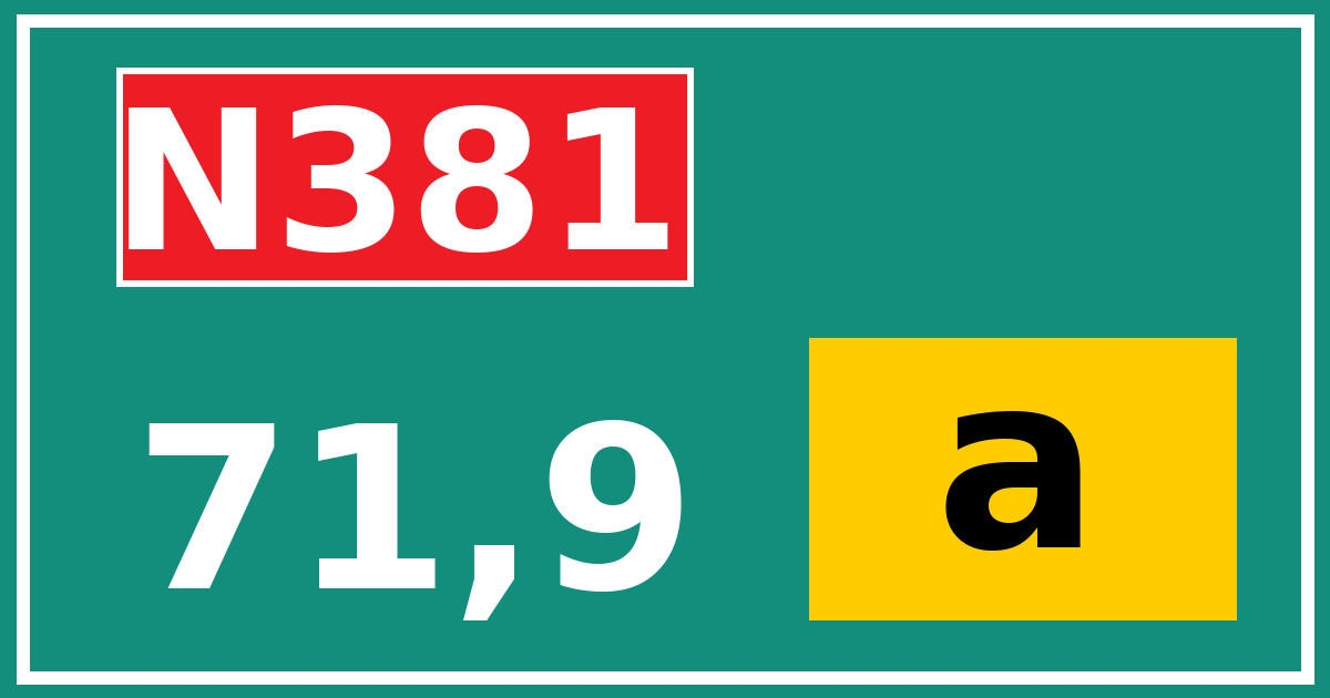 Hectometerbord N381 71,9 letter a