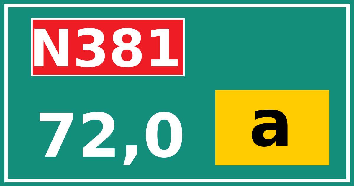 Hectometerbord N381 72,0 letter a