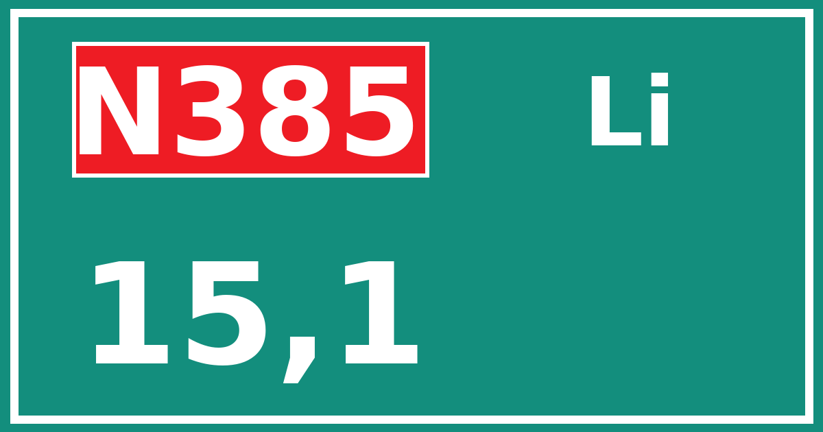 Hectometerbord N385 15,1 zijde Li