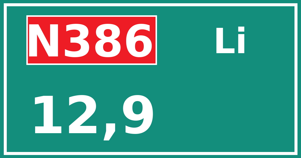 Hectometerbord N386 12,9 zijde Li
