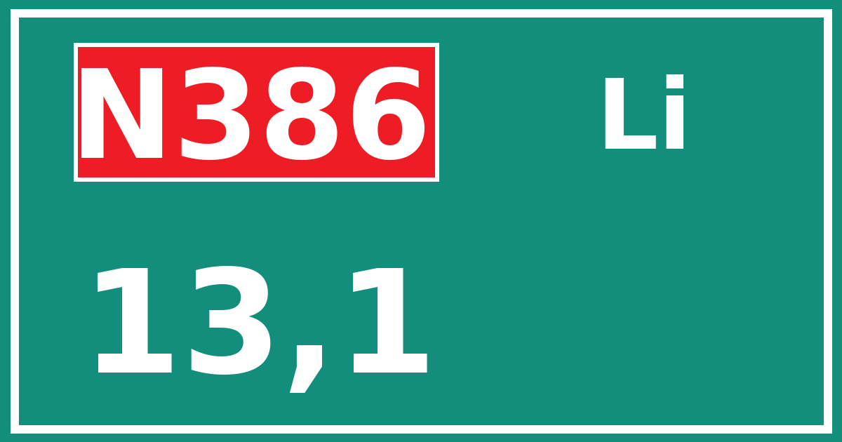 Hectometerbord N386 13,1 zijde Li